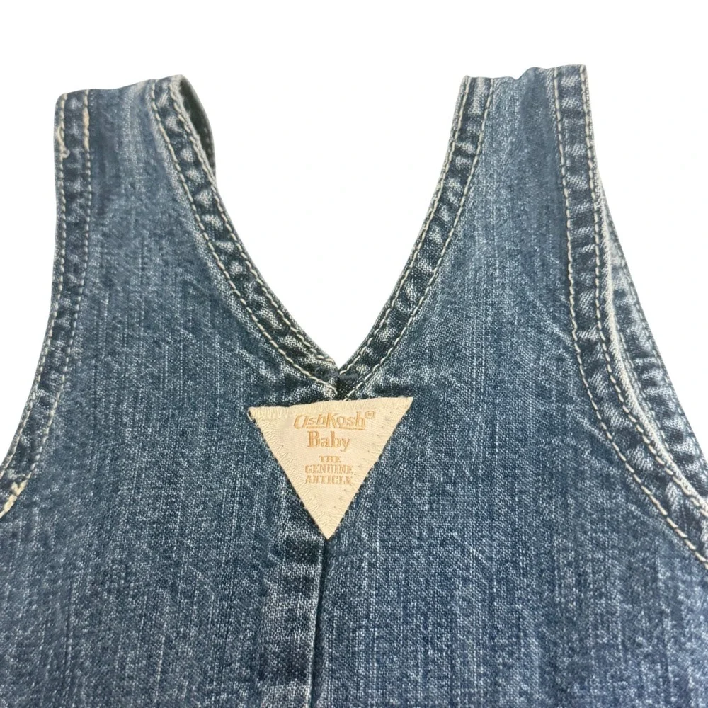 OshKosh Baby Girls Patriotic Denim Tiered Star Gingham Jumper Dress 3-6M Y2K